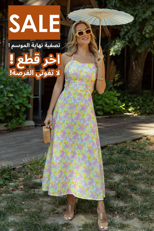 فستان صيفي مزهر بربطة ظهر